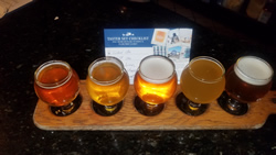 Coronado Brewing All IPA Flight (Love that!) / Bar w/ tanks behind